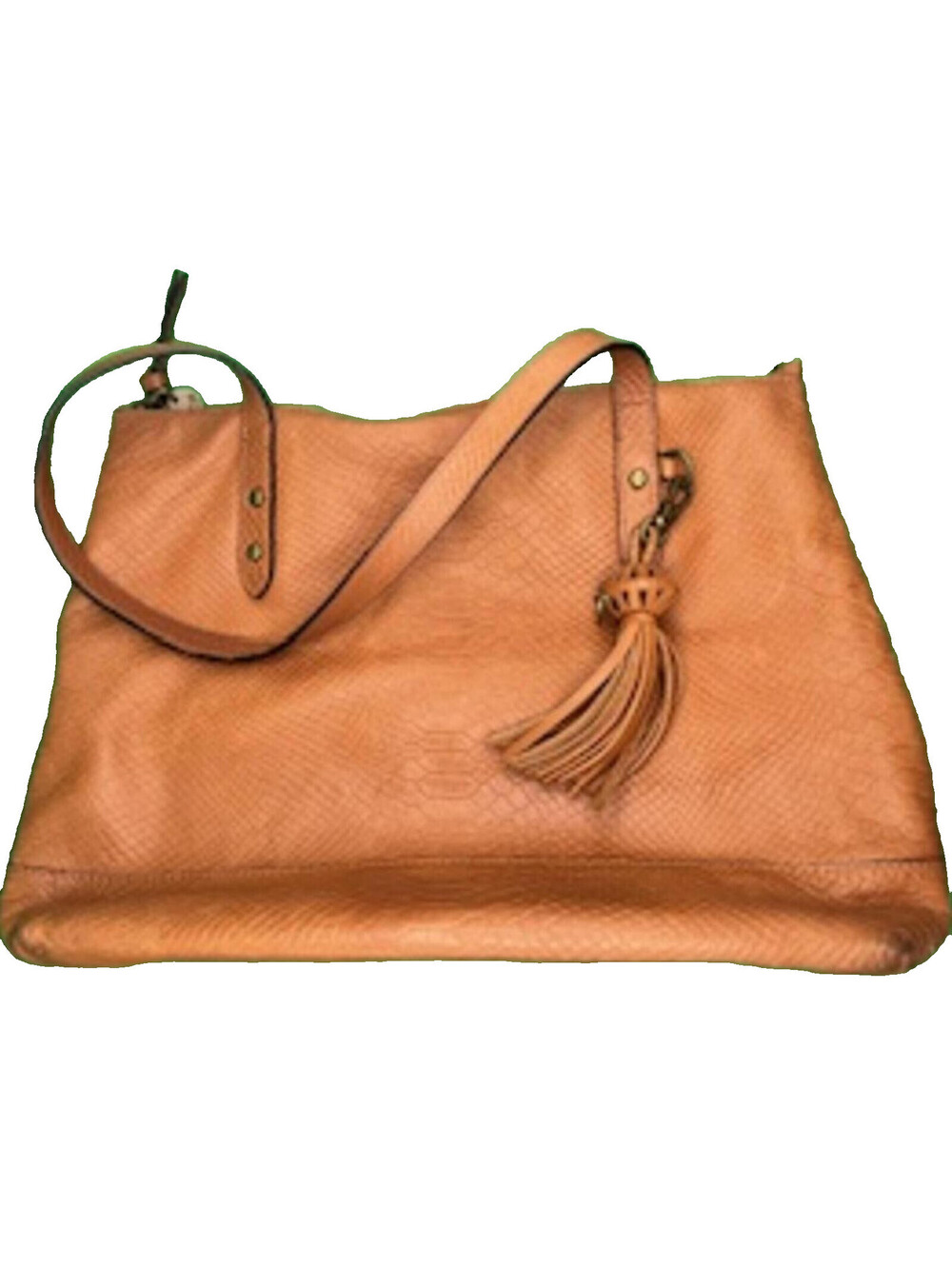 The Sak Soft Tan Leather Shoulder Tote Bag Brown Slouchy Hobo Purse Tassel